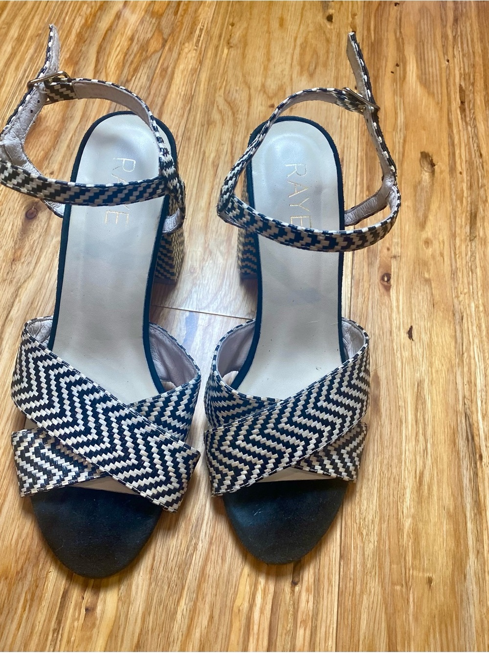RAYE Black & White Zigzag Ankle-Strap Heels
